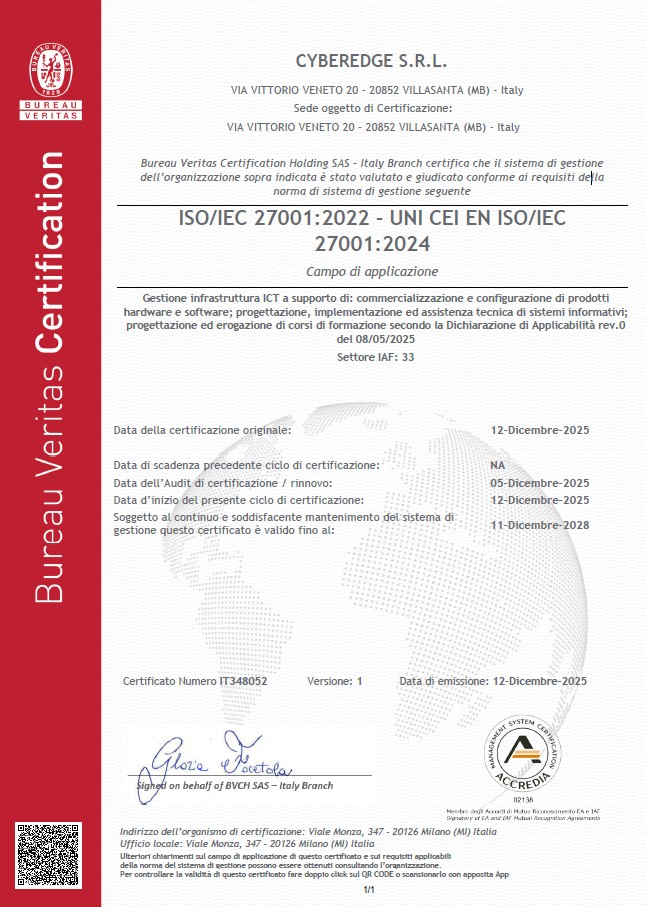 Certificato ISO IEC 27001 2022