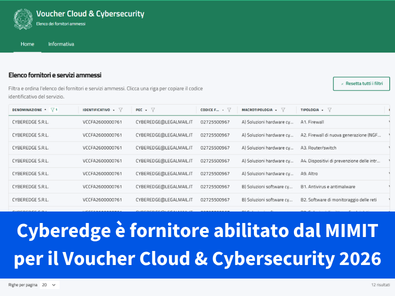 Cyberedge è fornitore abilitato ai fini del Voucher Cloud & Cybersecurity 2026